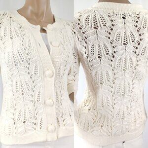 STYLE & CO PETITE Sweater 3/4 Sleeve Crochet Cardigan P